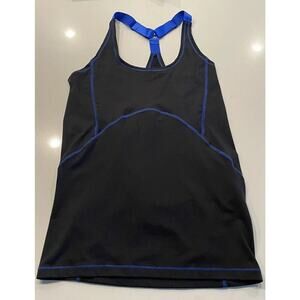 Gottex Tank Top Women’s Medium Black Blue Trim Draped Back Activewear Gym Run